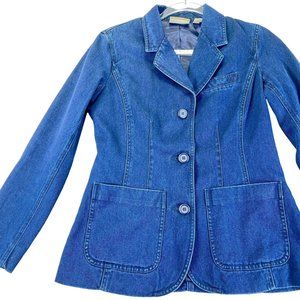 NWOT Vintage LIZ CLAIBORNE Lizwear Women 2 Petite Blue Denim Lined Jacket Blazer